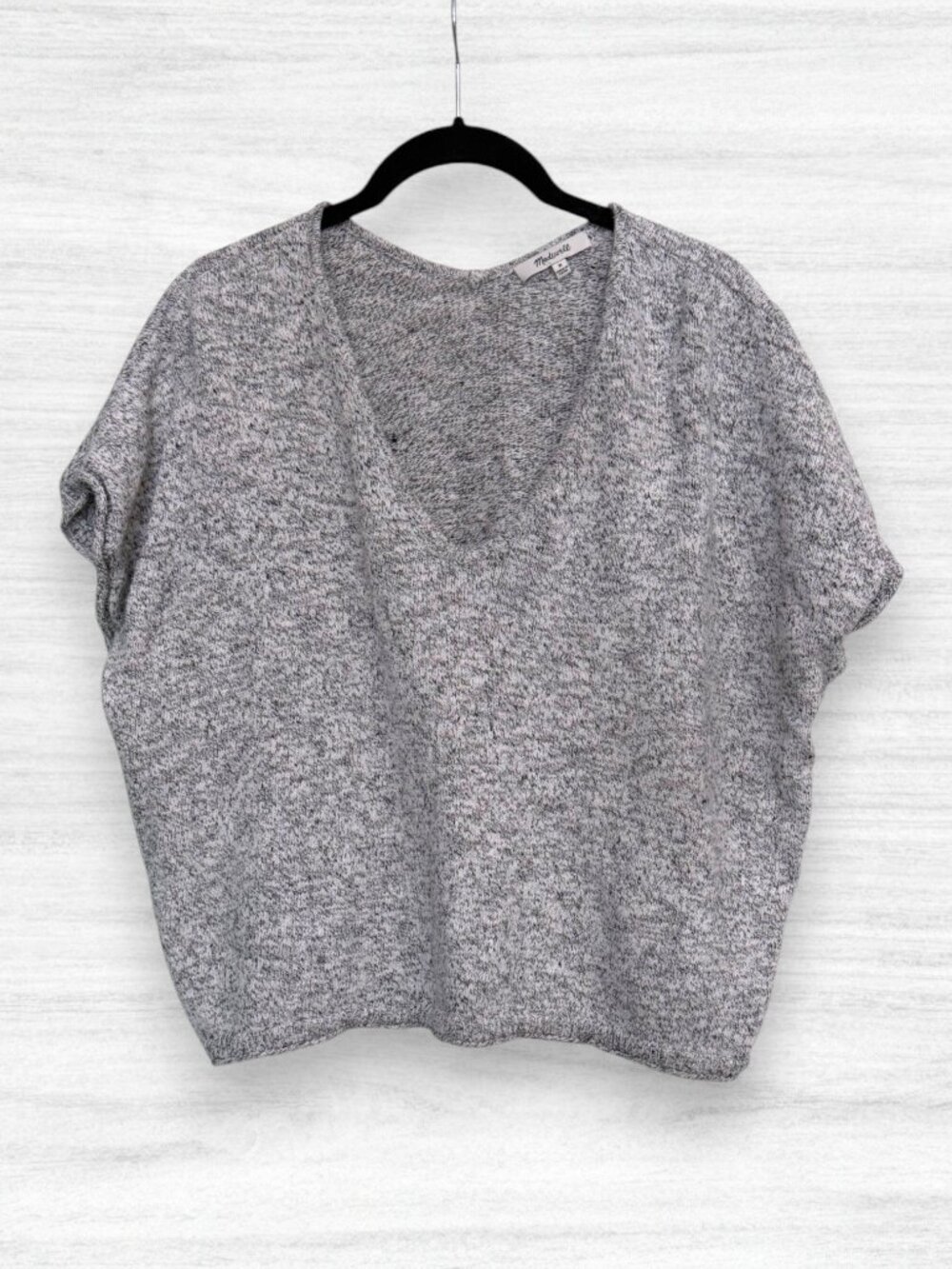 Madewell Ellendale Short Sleeve Sweater Tee Gray Marled Cropped Linen V Neck M